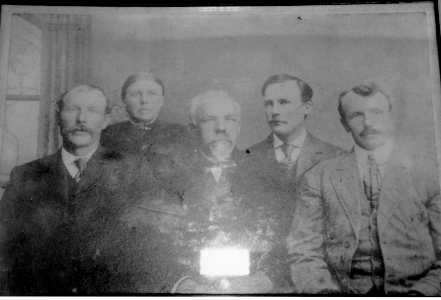 Siblings of Thomas Wegner Christianson: L-R Evert Kristian, Bolla Kristina, John Christian, Tore (Thomas) Wegner, Ola (Oliver), circa 1900's